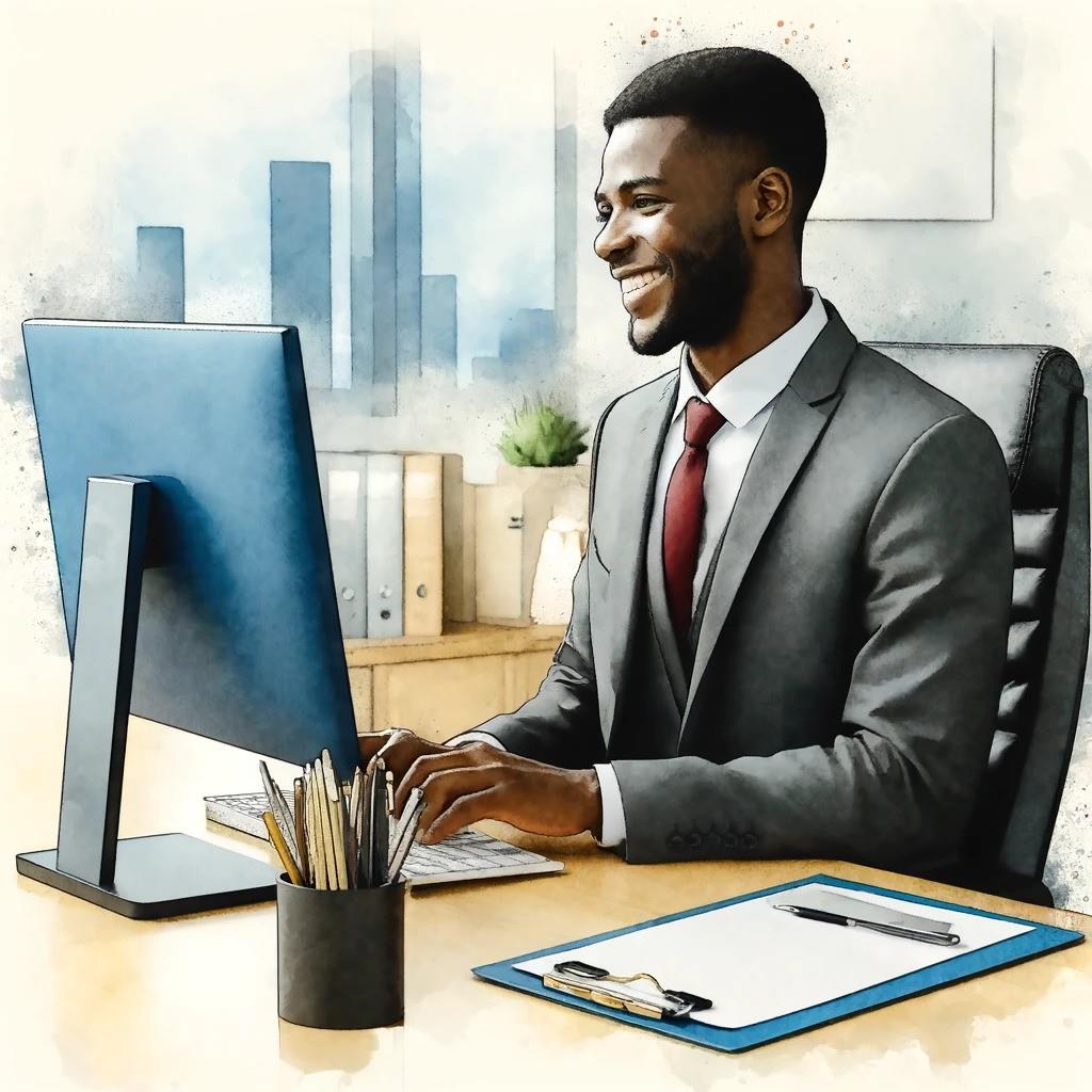 A watercolor painting of a happy black executive A watercolor painting of a happy black executive